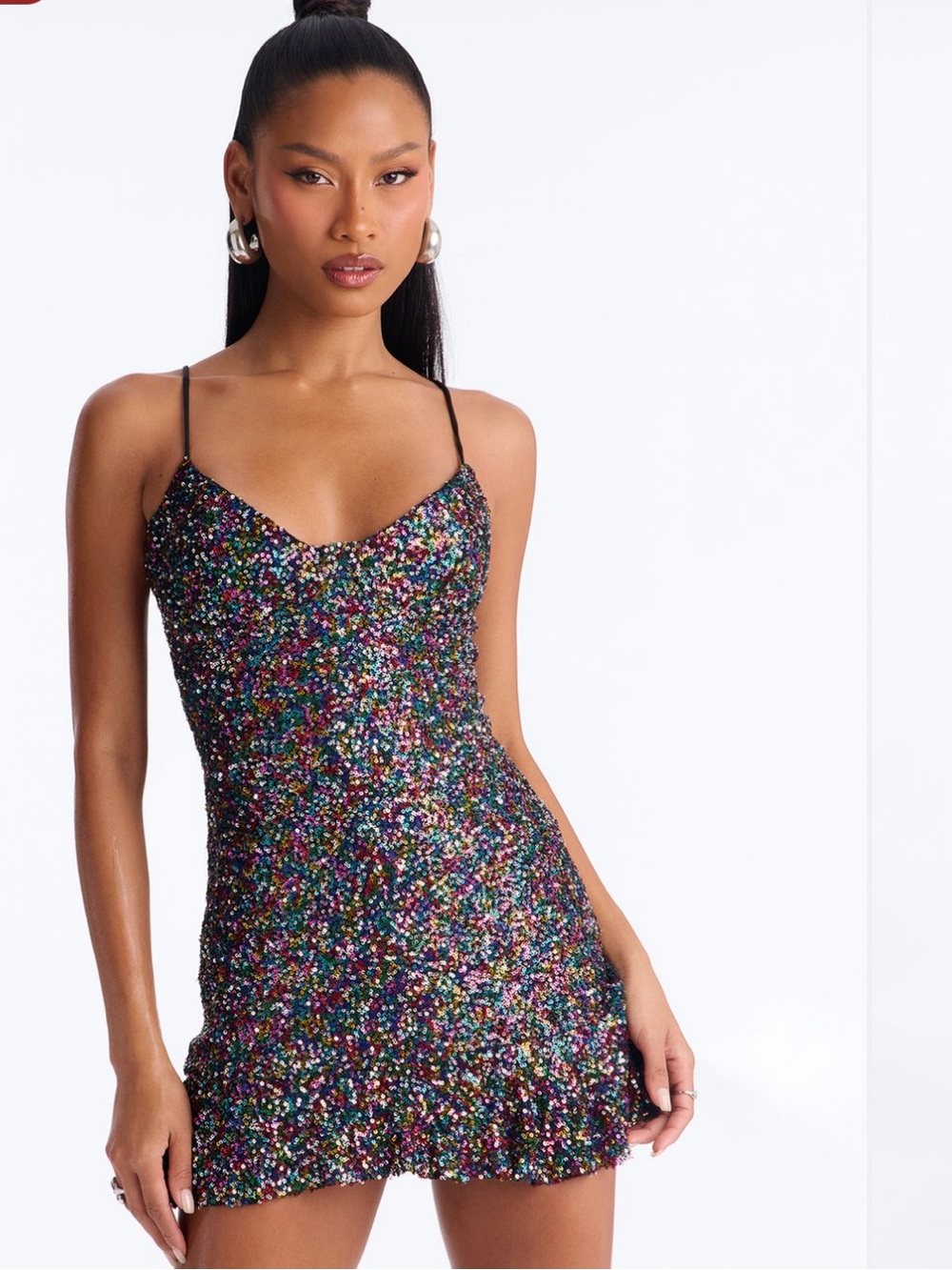 Fashion Nova Multicolor Sequin Mini Slip Dress